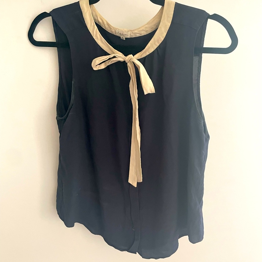 Blue button down blouse with bow